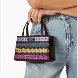 Kate Spade Sam Icon Carnival Fair Mini Tote Black Multi Embroidery Bag Festival